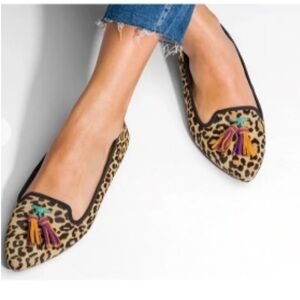 Hush puppy flat pumps hair on leather leopard print
